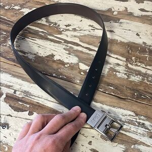 Chaps Black and Brown Leather Belt with Silver Buckle
